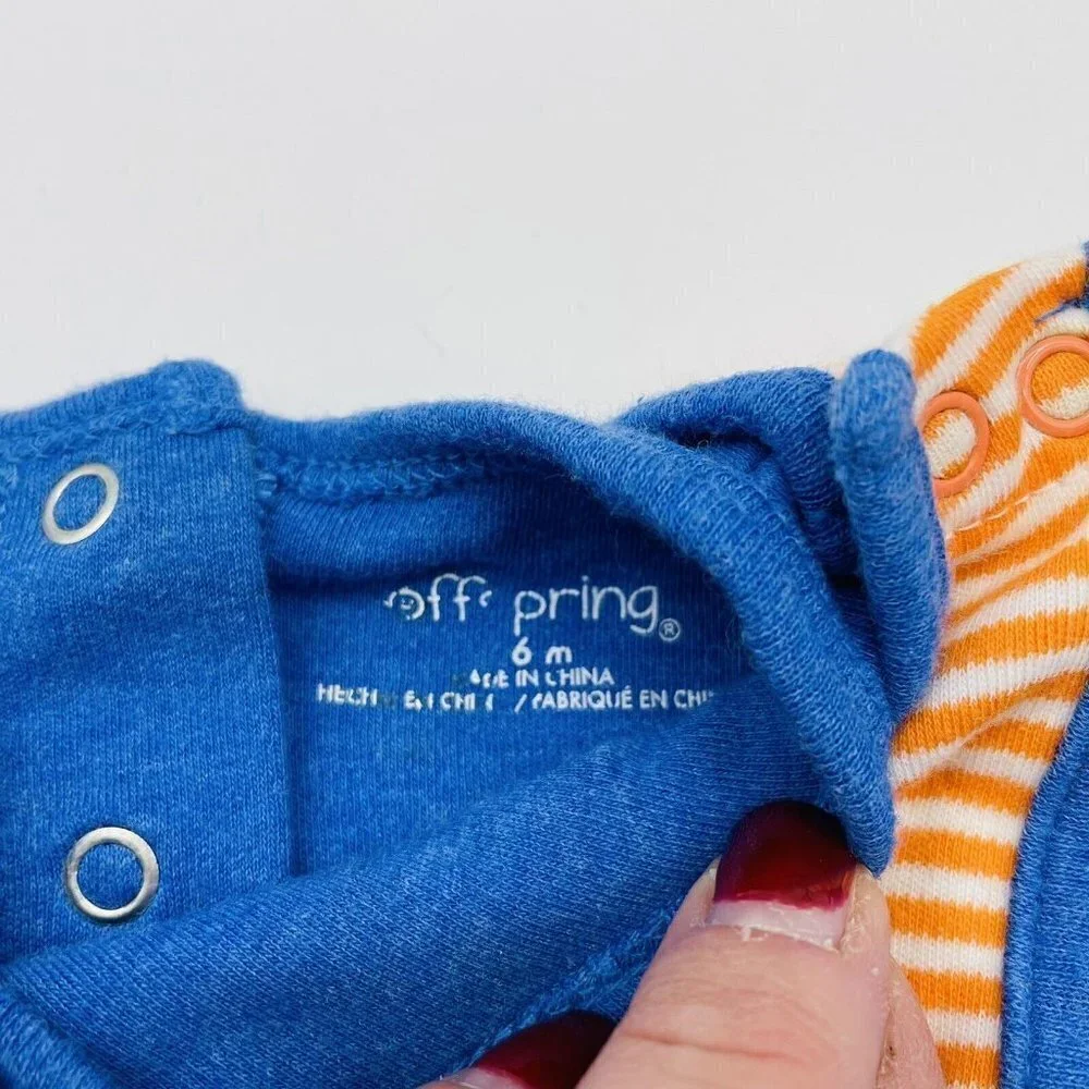 Offspring Infant Boys Size 6 Months Embroidered Airplane Striped Overalls 801‎